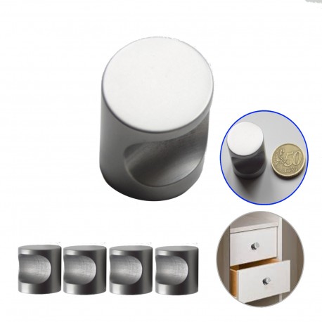 Boutons alu argent poli pour meubles Ø25 mm H25mm (lot de 4)